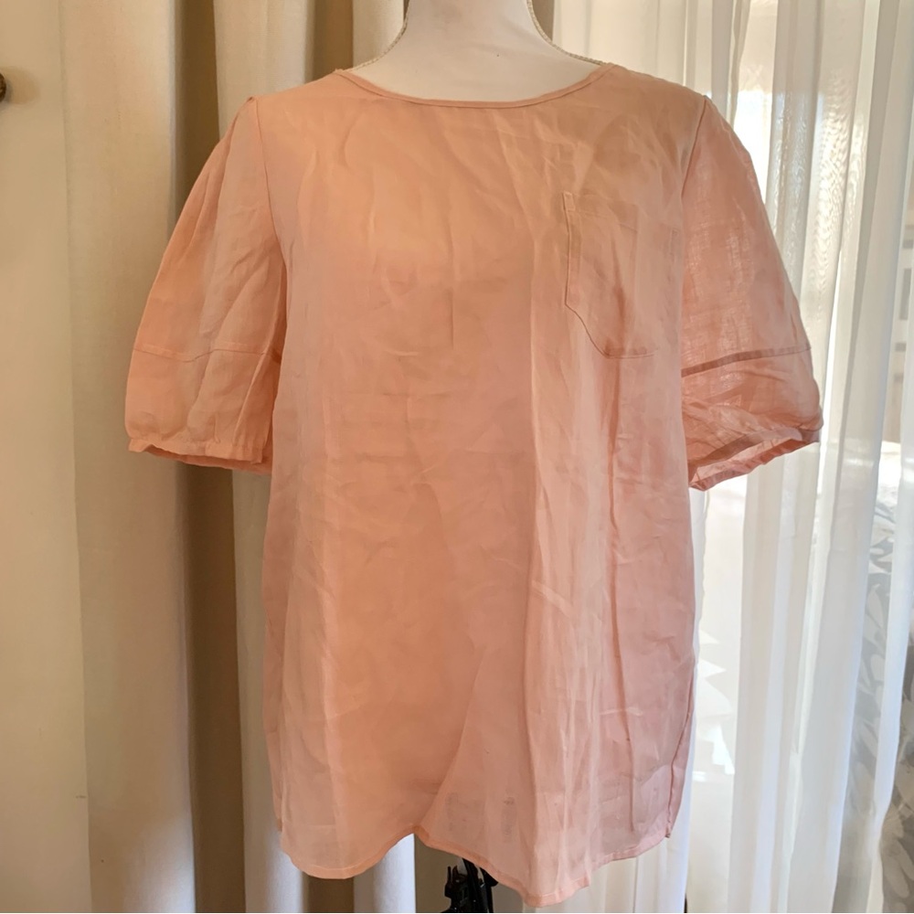 Light Pink Women's Short Sleeve Linen Blouse NWT